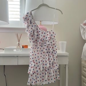 One shoulder star print mini dress